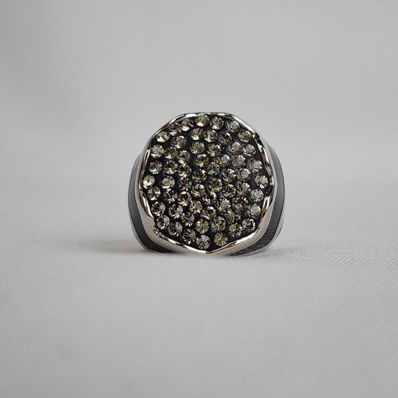 FAC Black & Silver Rhinestone Studded Ring Size 7 - Picture 2 of 9